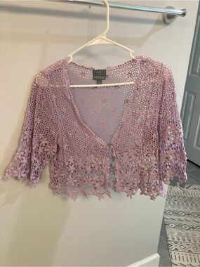 Rabbit Rabbit Rabbit Designs Purple Daisy Lace Cotton Crochet Cardigan M